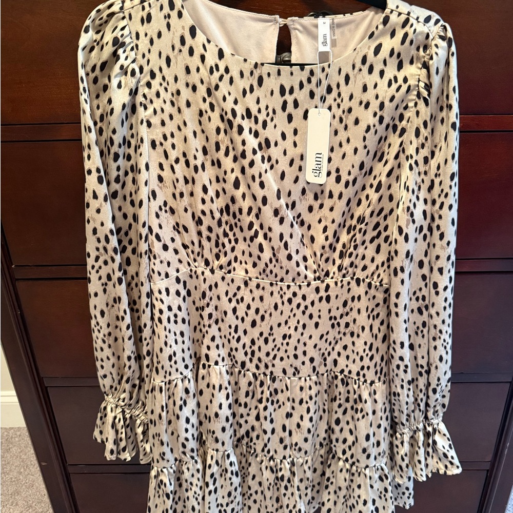 Glam Black and Cream Spotted Dress